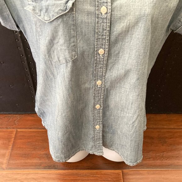Gap 1969 Light Blue Cotton Denim Look Button Down Short Sleeve Blouse X Small - Picture 3 of 8